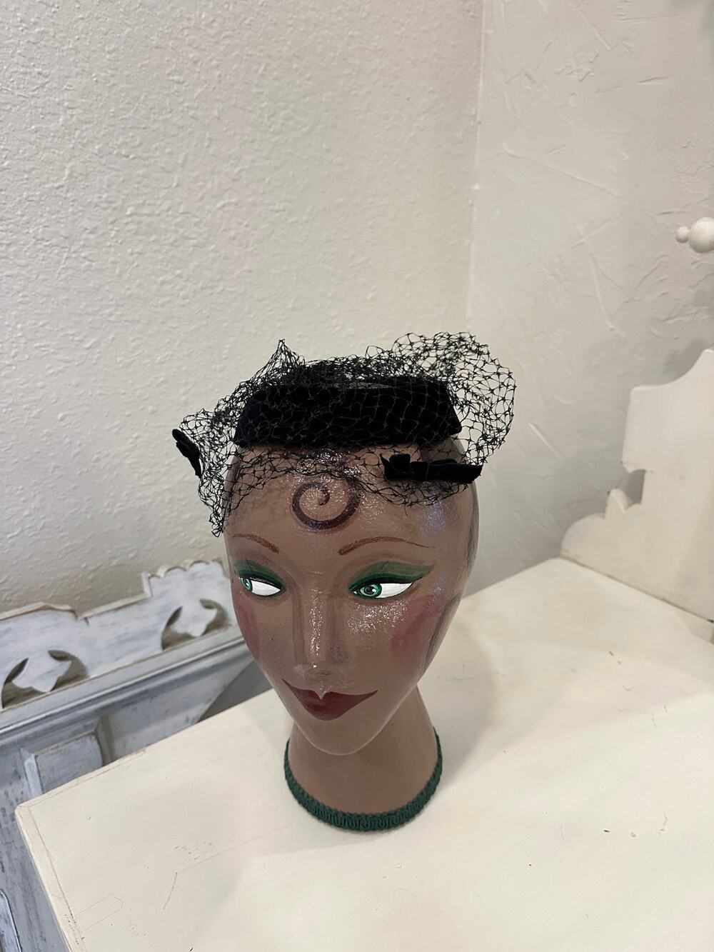 Vintage Black Netted Fascinator with Velvet Band Mid-Century Cocktail Headpiece